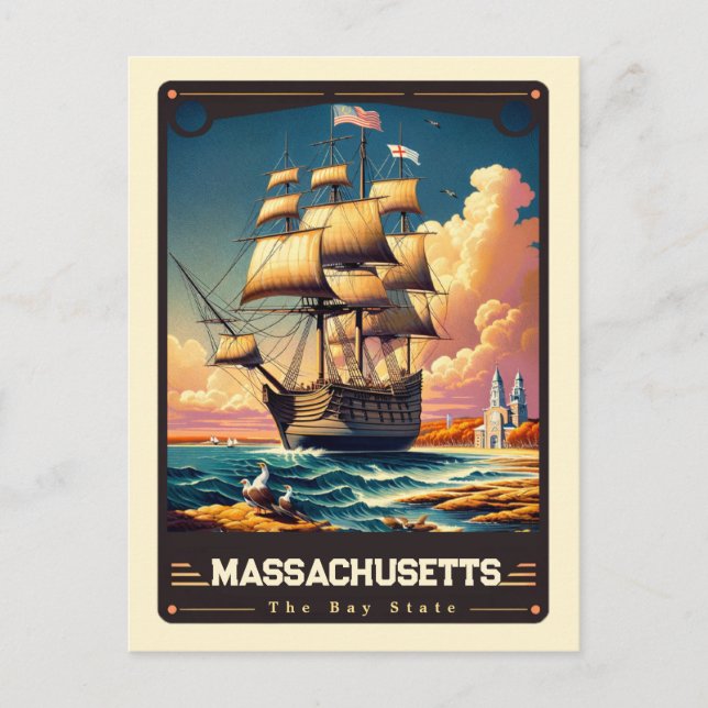 Cartão Postal Massachusetts | Vintage espirituosa patriótica (Frente)