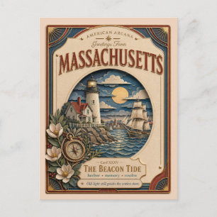 Cartão Postal Massachusetts Vintage Paper Cut American Arcana