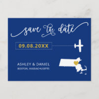 Massachusetts Wedding Salve o Cartão-postal do Map