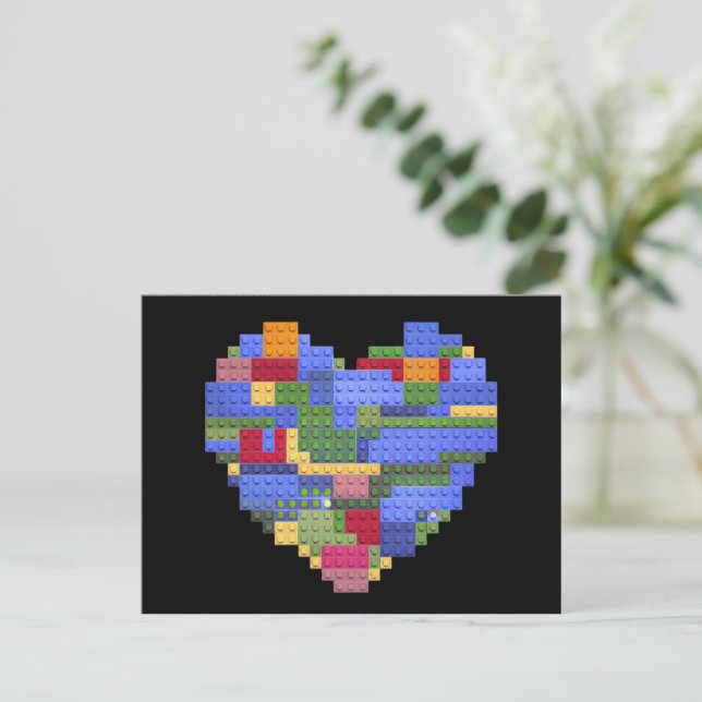 Cartão Postal Master Builder Block Brick Building Heart Valentin (Em pé/Frente)