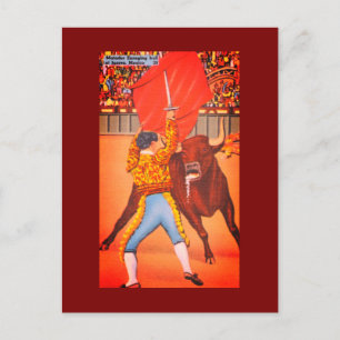 Cartão Postal Matador com Red Cape e Cobrando Touro, Juarez