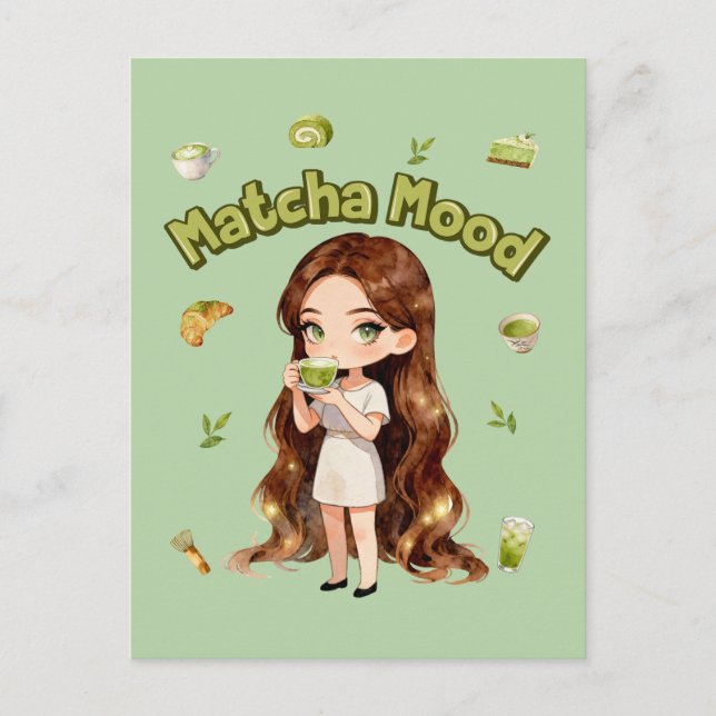 Cartão Postal Matcha Mood Aesthetic Design Cute Green Tea Vibes (Frente)