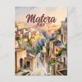 Cartão Postal Matera Itália Sassi Aquarela Personalizada Vintage