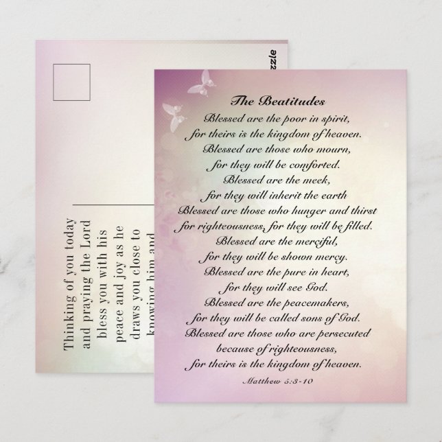 Cartão Postal Mateus 5:3-10 Beatitudes Sermão no Monte (Frente/Verso)