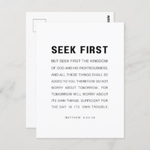 Cartão Postal Mateus 6:33-34 Procure primeiro o Reino de Deus