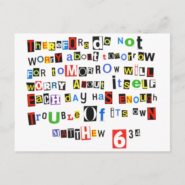 Cartão Postal Mateus 6:34 (Frente)
