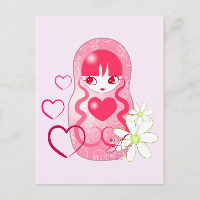 Cartão Postal Matryoshka de Amor Kawaii (Frente)