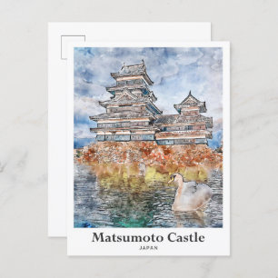 Cartão Postal Matsumoto Castle Japan Viagem Watercolor Sketch