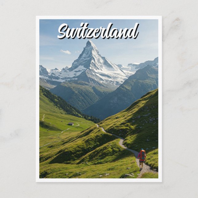 Cartão Postal Matterhorn de Suiça de caminhada (Frente)