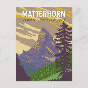 Cartão Postal Matterhorn Suíça Viagem Arte Vintage
