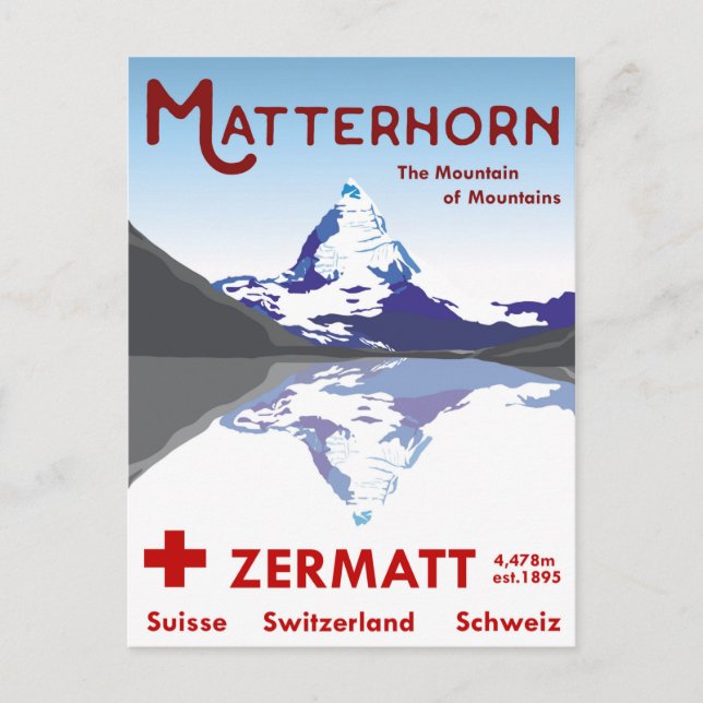 Cartão Postal Matterhorn, Zermatt, Suiça, (Frente)