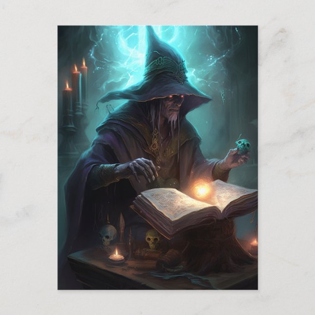 Cartão Postal Mau Dark Wizard Mage Magical Fantasy Art (Frente)