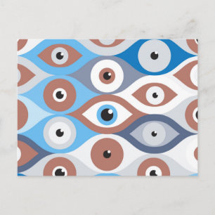 Cartão Postal Mau padrão de proteção ocular terracotta e blue