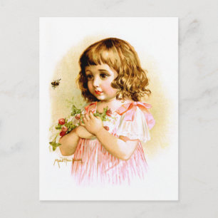 Cartão Postal Maud Humphrey: Menina de Verão com Flores e Abelh