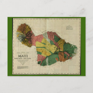 Cartão Postal Maui, 1885, Mapa Antigo do Havaí