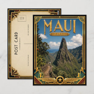 Cartão Postal Maui Havaí Arte Deco Vintage Idade Dourada
