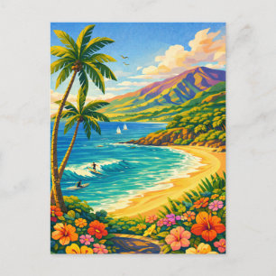 Cartão Postal Maui Havaí Costa Tropical Viagem Retro
