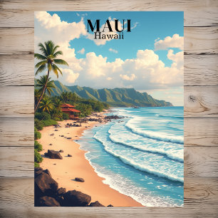 Cartão Postal Maui Havaí Praia Viagem Vintage
