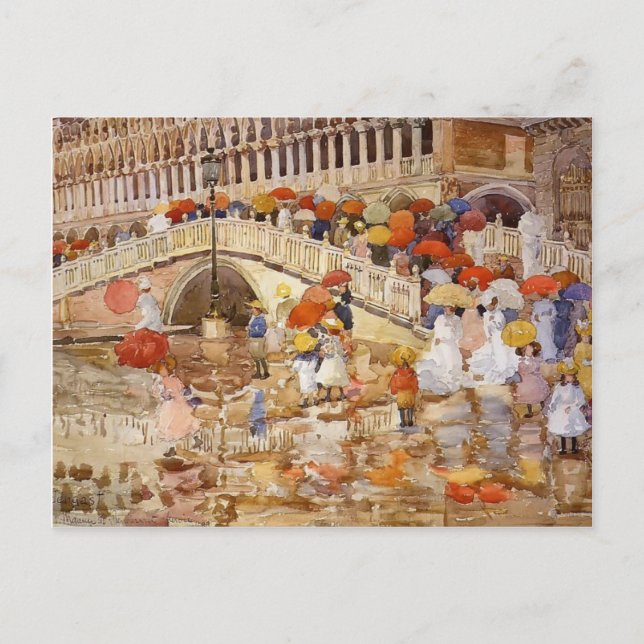 Cartão Postal Maurice Prendergast - Guarda-chuvas na chuva (Frente)