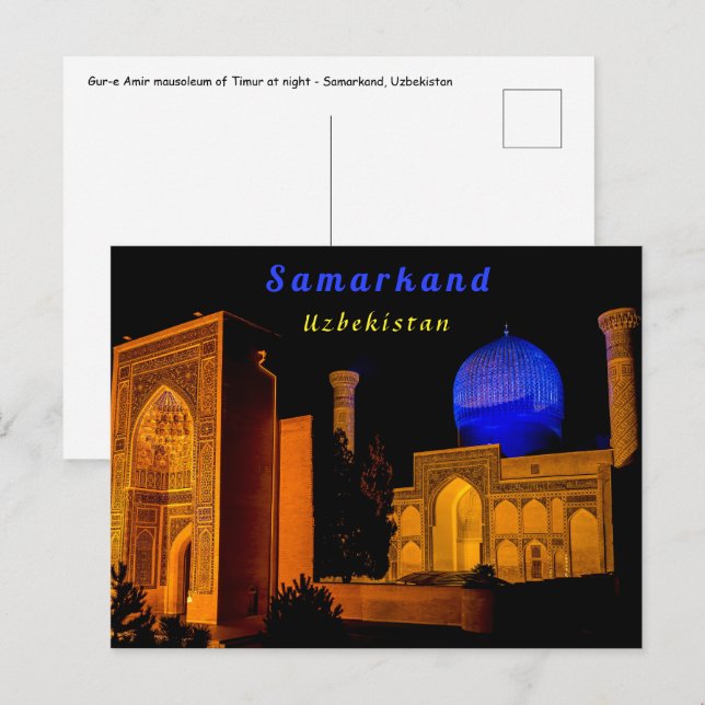 Cartão Postal Mausoléu de Amir Timur - Samarkand, Usbequistão (Frente/Verso)