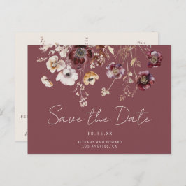 Cartão Postal Mauve Autumn Floral Wedding Salvar a Data