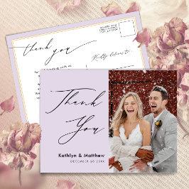 Cartão Postal Mauve Elegant Script Simple Wedding Obrigado