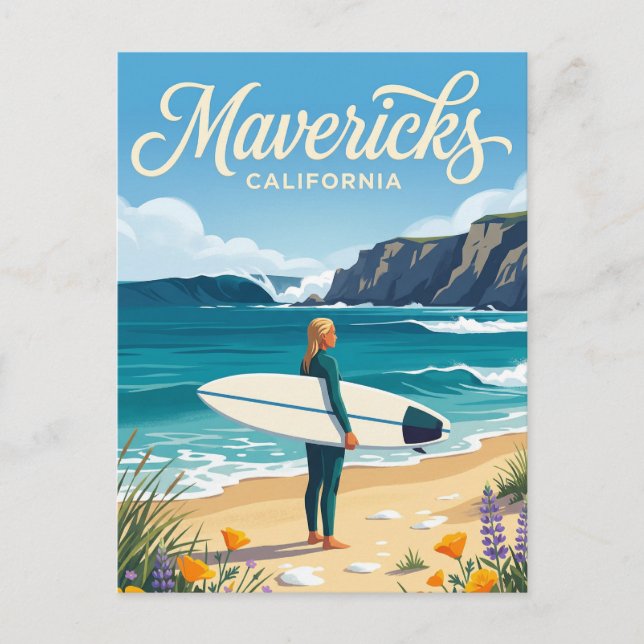 Cartão Postal Mavericks, Half Moon Bay Califórnia (Frente)