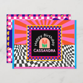 Cartão Postal Maximalismo Aniversário Colorido Verificado Floral