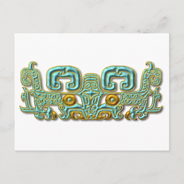 Cartão Postal Mayan Jaguar-Turquesa e ouro (Frente)
