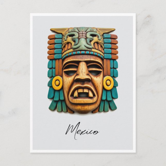 Cartão Postal Mayan Mask Viagem do México (Frente)