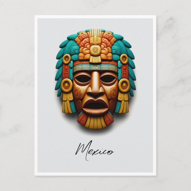 Cartão Postal Mayan Mask Viagem do México (Frente)