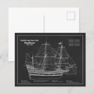 Cartão Postal Mayflower - Navio Planos de Impressão Bluetooth PD
