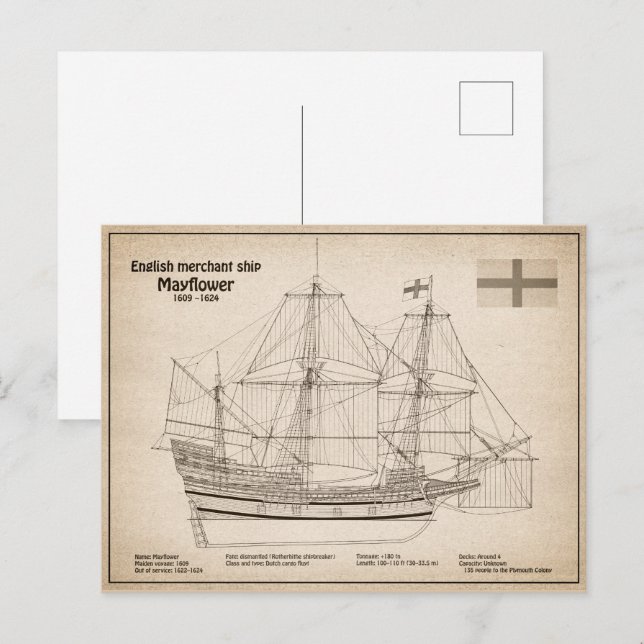 Cartão Postal Mayflower - Planos de projeto de remessa SD (Frente/Verso)