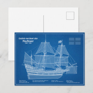 Cartão Postal Mayflower - Plantas de Plano de Construção do Navi