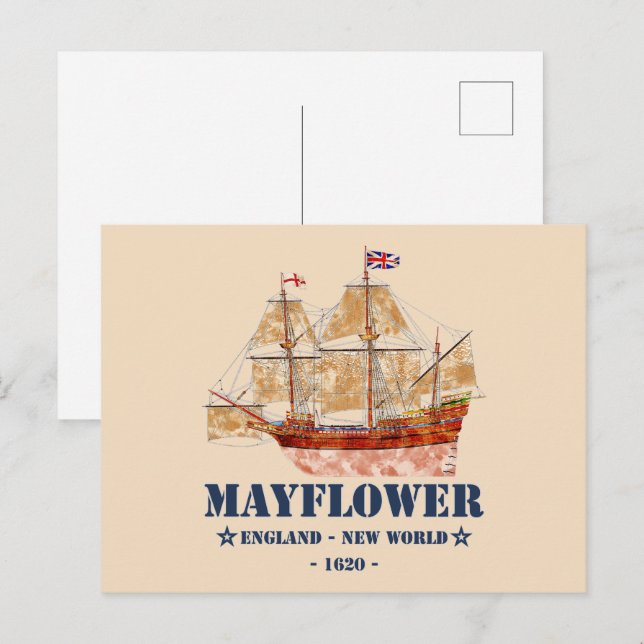 Cartão Postal Mayflower Tall Ship - Inglaterra para o Novo Mundo (Frente/Verso)