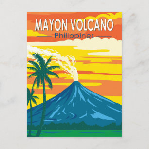 Cartão Postal Mayon Volcano Filipinas Viagem Art Vintage