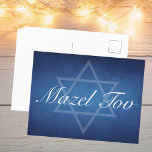 Cartão Postal Mazel Tov Blue Star do David Custom Bar Mitzvah<br><div class="desc">Belas e profundas sombras de azul escuro criam uma textura como a água neste postal formal Mazel Tov para um Bar Mitzvah ou outro evento judeu. Escrito branco elegante minimalista ligado com a sutil Estrela de David.</div>