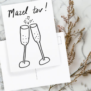 Cartão Postal Mazel Tov Wedding Champagne Cheers Sketch Doodle