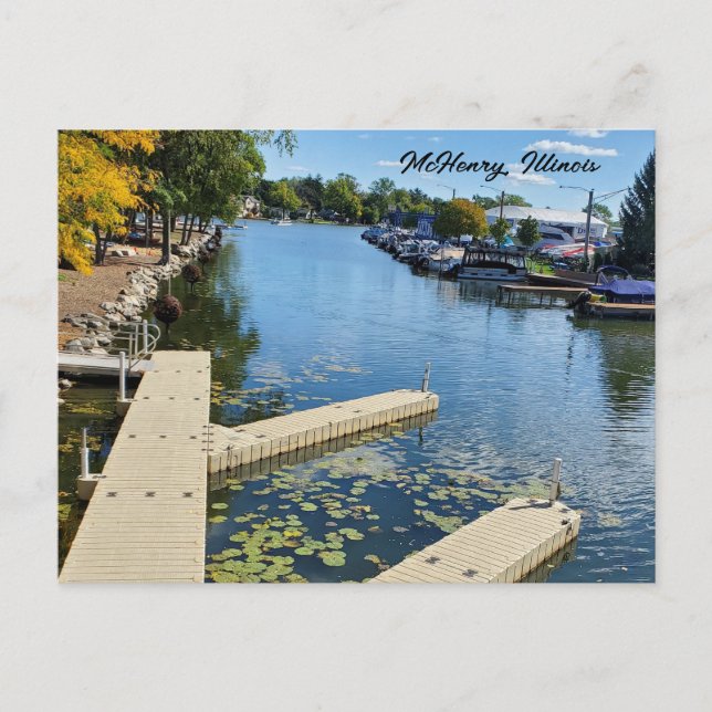 Cartão Postal McHenry, Illinois Fox River Boatway (Frente)