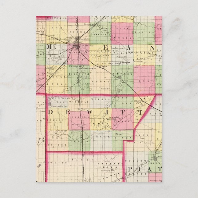 Cartão Postal McLean, De Witt, Condados Piatt (Frente)