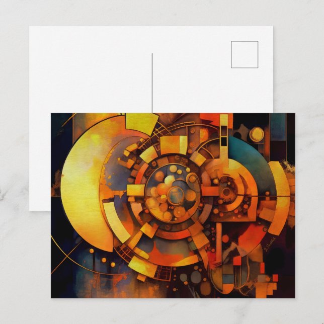 Cartão Postal Mecanismo Solar Steampunk Abstrato (Frente/Verso)