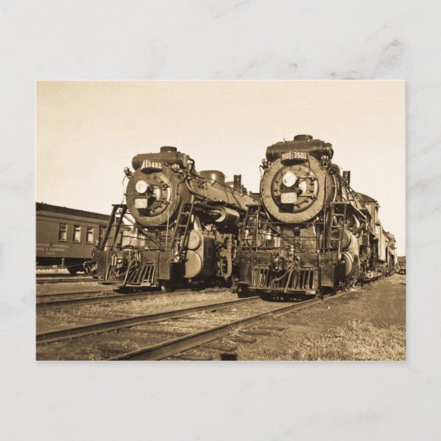 Cartão Postal Mecanismos de Comboio Gêmeos Locomotivas de Vintag (Frente)