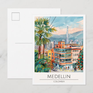 Cartão Postal Medellin Colômbia Ilustração de Arte Vintage Viage