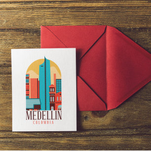 Cartão Postal Medellin Colombia Vintage Cityscape
