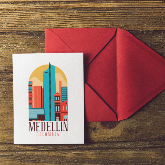 Cartão Postal Medellin Colombia Vintage Cityscape (Medellin Colombia Vintage Cityscape Postcard)