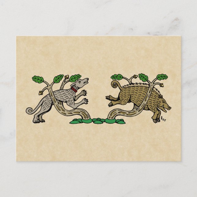 Cartão Postal Medeval Boar Hunt (Frente)