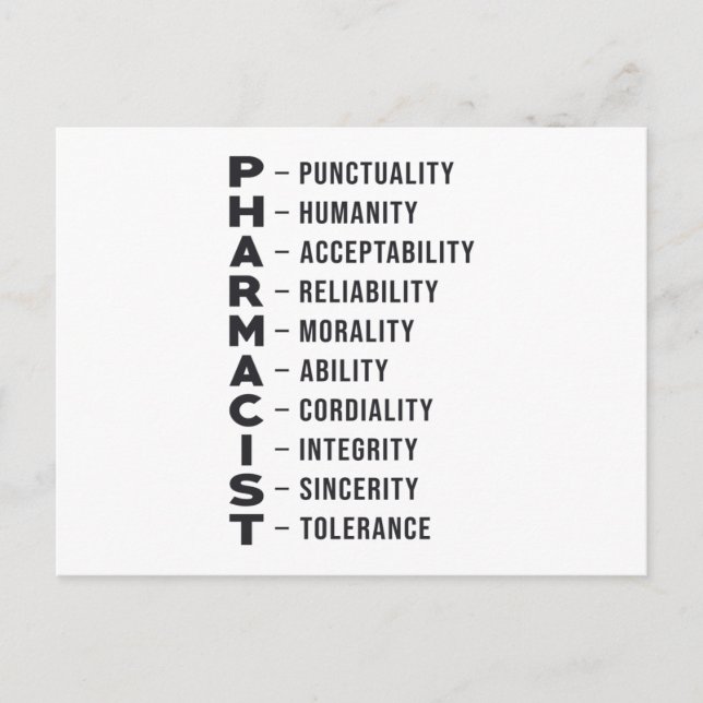 Cartão Postal Medicamento Farmacêutico Técnico de Farmácia (Frente)