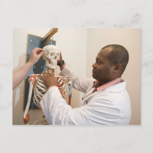 Cartão Postal Médicos estudantes estudando anatomia em esquelet