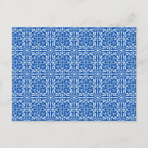 Cartão Postal Medieval Damask Fleur-de-lis, azul de cobalto