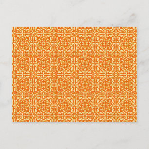 Cartão Postal Medieval Damask Fleur-de-lis, tangerina laranja
